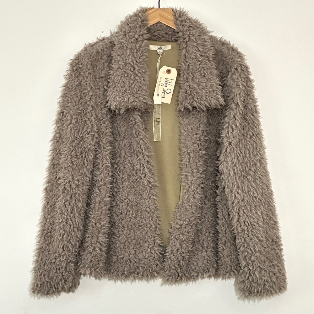 YA LA Womens Jacket L Mocha Brown Shaggy Faux Fur Teddy Coat Cozy Chic Plush
